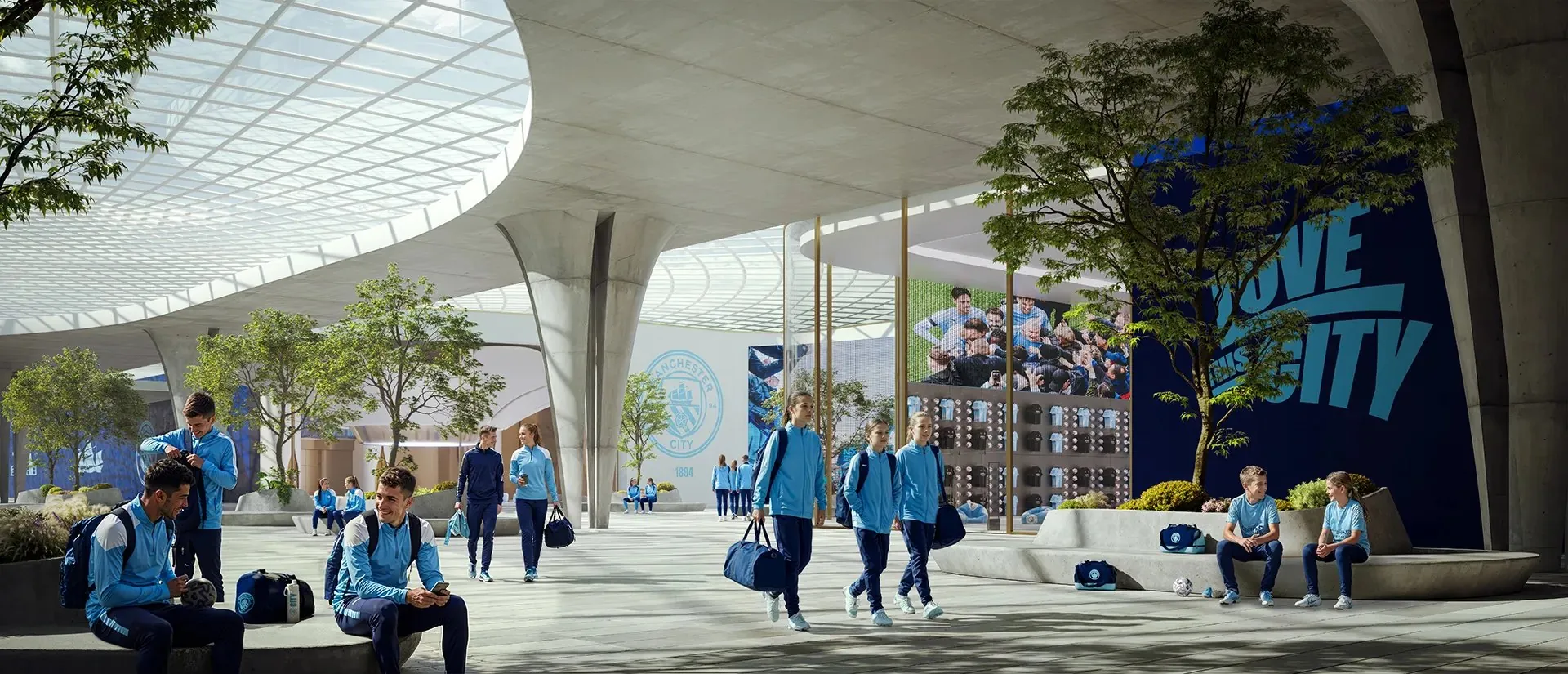 Manchester City Training Academy with young players on the concourse
