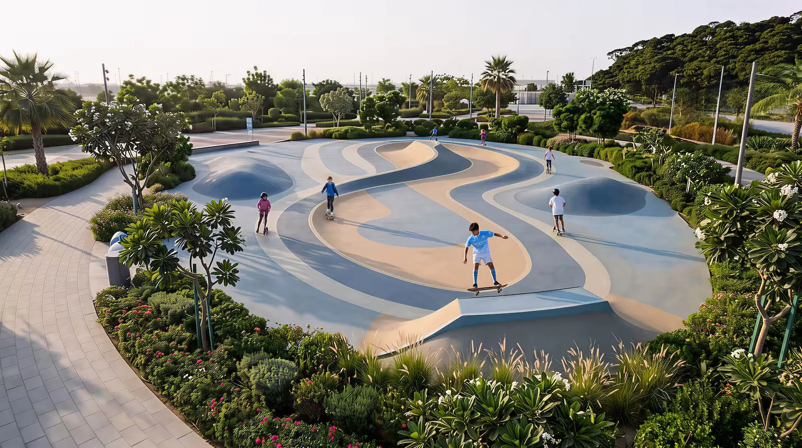 Skate park set in landscaped gardens